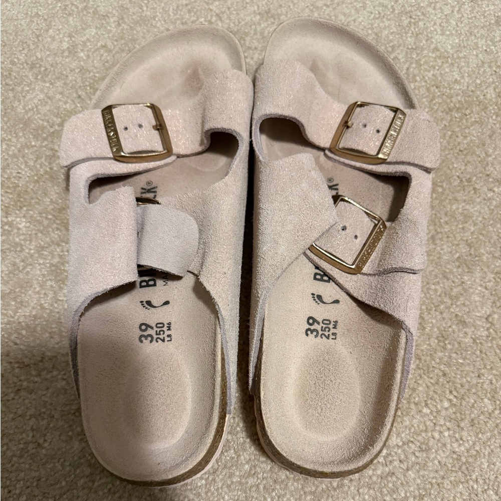 Pink Sparkle Birkenstocks - Pink Footbed (Arizona Style)